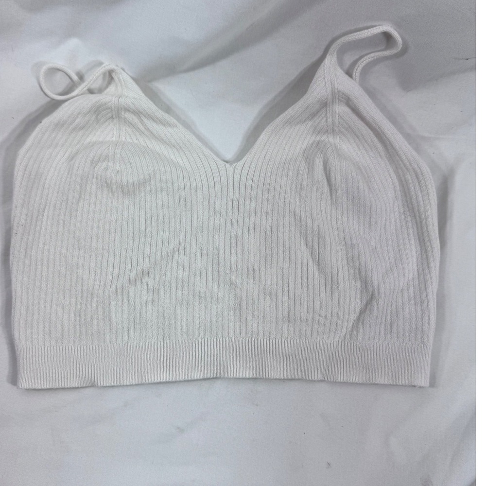 SHEIN White Ribbed Knit V-Neck Spaghetti Strap Camisole Top Large